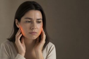Woman experiencing TMJ pain
